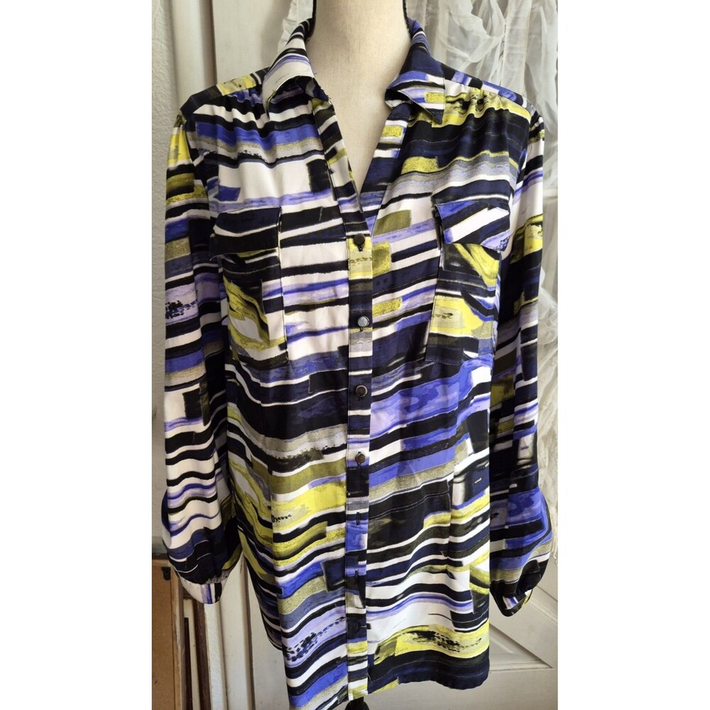 Alfani Women's Size 16 Multicolor Tie-Sleeve Blouse Top Tunic